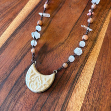 Load image into Gallery viewer, Handmade Sunstone and Selenite Macrame Necklace