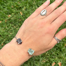 Load image into Gallery viewer, Sterling Silver Garnet & Aquamarine Bangle