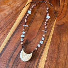 Load image into Gallery viewer, Handmade Sunstone and Selenite Macrame Necklace