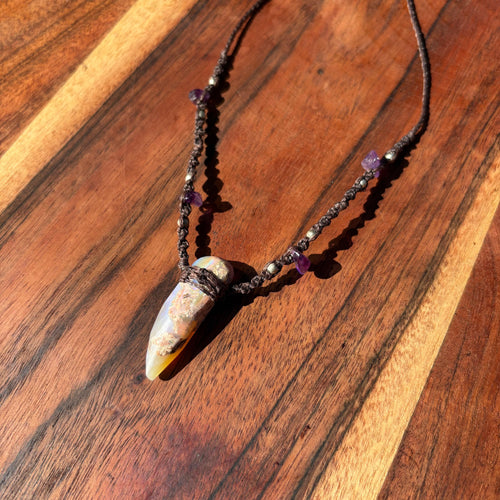 Handmade Lightning Ridge Opal Macrame Necklace