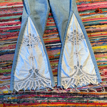 Load image into Gallery viewer, Upcycled Denim Flares~  Festival ~ 70s Style ~ (style 32)