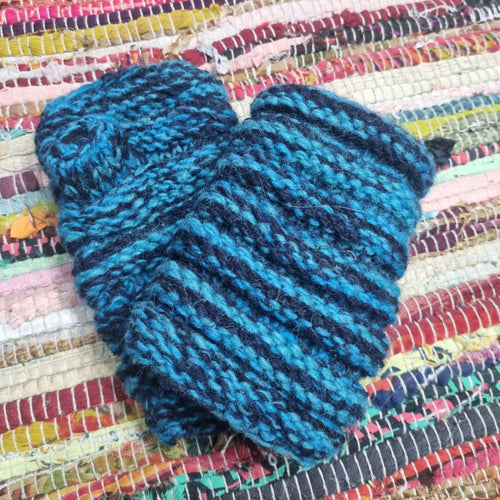 Blue Knit Fingerless Winter Gloves - Polar Fleece Lined!