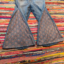Load image into Gallery viewer, Upcycled Denim Flares ~  Festival ~ 70s Style ~ (style 18)