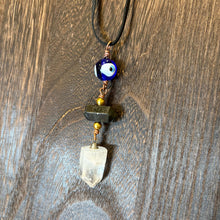 Load image into Gallery viewer, Copper Wrapped Clear Quartz Necklace with Labradorite