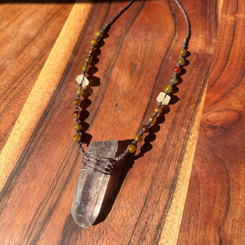 Handmade Clear Quartz Point Macrame Necklace