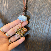 Load image into Gallery viewer, Copper Wrapped Blue Lace Agate Necklace with Golden Sun