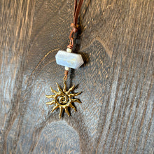 Load image into Gallery viewer, Copper Wrapped Blue Lace Agate Necklace with Golden Sun