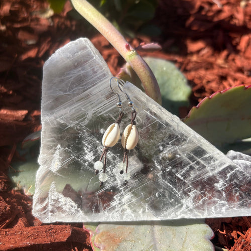Cowrie Shell and Moonstone Handmade Drop Earrings