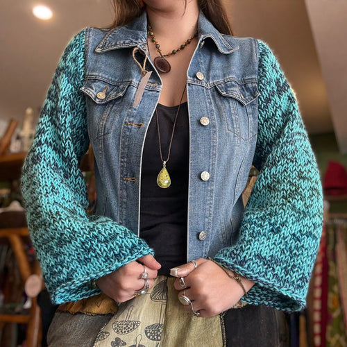 Up-cycled Denim Vest with Knitted Sleeves