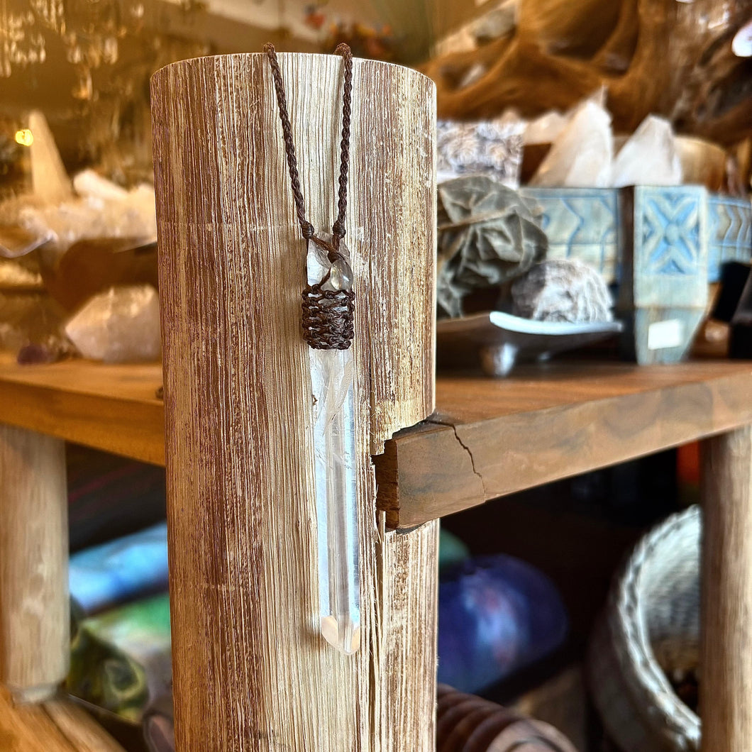 Handmade Clear Quartz Point Macrame Necklace