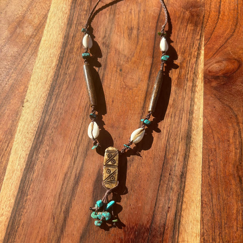 Handmade Cowrie Shell and Howlite Macrame Necklace