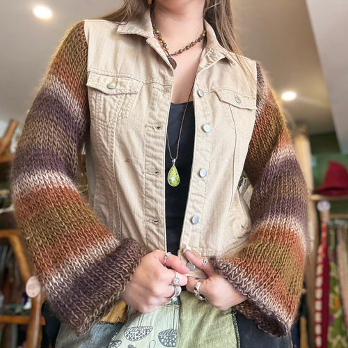 Up-cycled Denim Vest with Knitted Sleeves