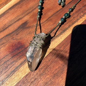 Handmade Smoky Lemurian Macrame Necklace