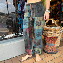 Load image into Gallery viewer, Blue Hippie Patch Pants ~ Elastic Ankles