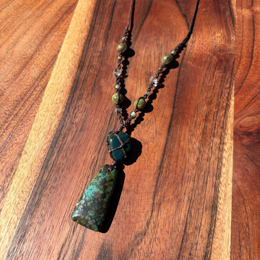Handmade African Turquoise Macrame Necklace