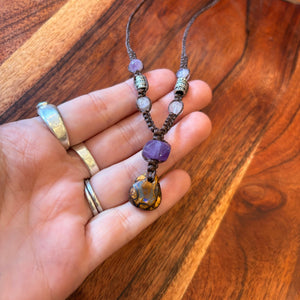 Handmade Lightning Ridge Boulder Opal Macrame Necklace