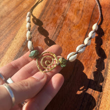 Load image into Gallery viewer, Handmade Cowrie Shell and Tibetan Turquoise Macrame Necklace