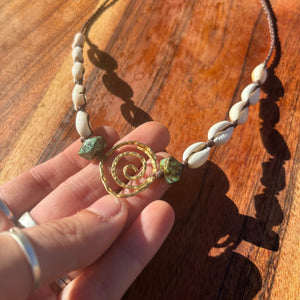 Handmade Cowrie Shell and Tibetan Turquoise Macrame Necklace