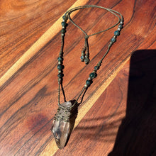 Load image into Gallery viewer, Handmade Smoky Lemurian Macrame Necklace
