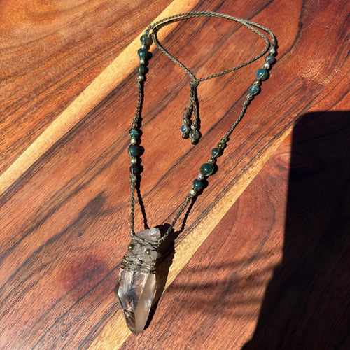 Handmade Smoky Lemurian Macrame Necklace
