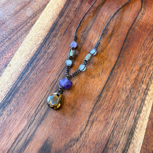 Handmade Lightning Ridge Boulder Opal Macrame Necklace