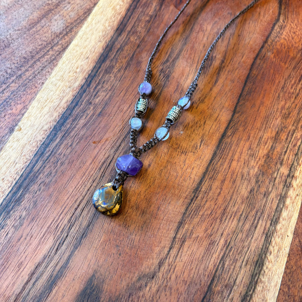 Handmade Lightning Ridge Boulder Opal Macrame Necklace