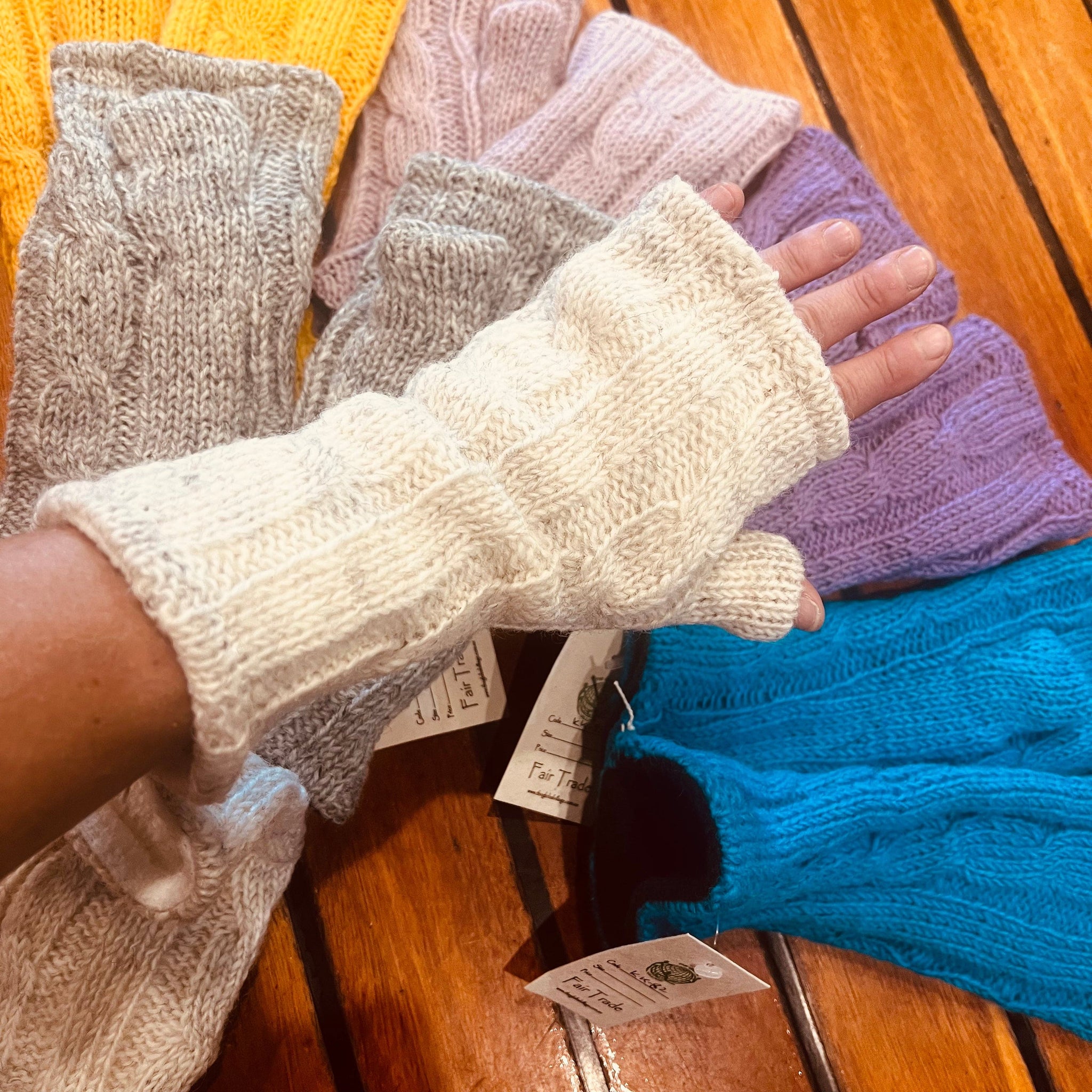 Knitted Fingerless Winter Gloves Polar Fleece Lined Kiki The Hippie Shop