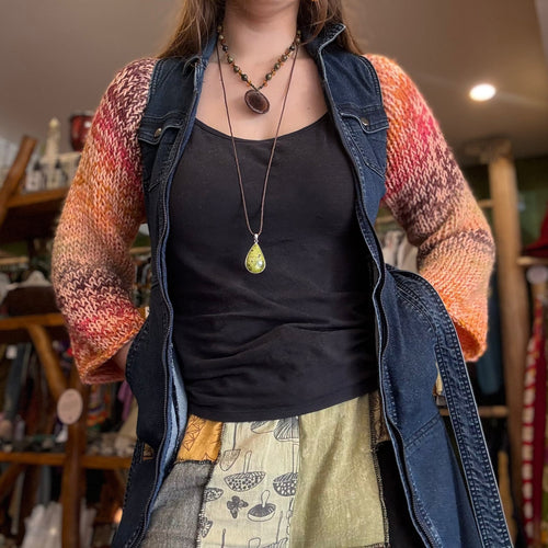 Up-cycled Denim Dress with Knitted Sleeves