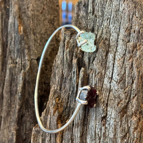 Sterling Silver Garnet & Aquamarine Bangle