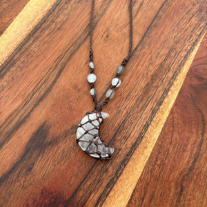 Clear Quartz Moon Handmade Macrame Necklace