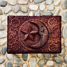 Load image into Gallery viewer, Moon &amp; Star Carved Timber Box
