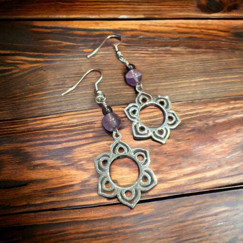 Amethyst & Flower Handmade Drop Earrings