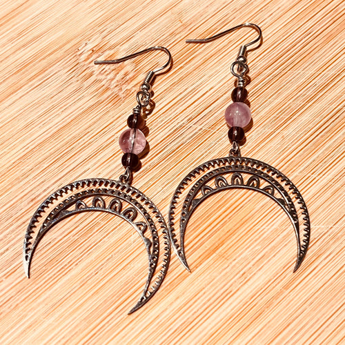 Amethyst Handmade Crescent Moon Drop Earrings