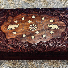 Load image into Gallery viewer, Carved Mandala brass Elephant Timber Box