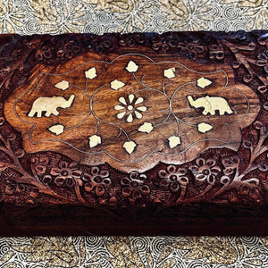 Carved Mandala brass Elephant Timber Box