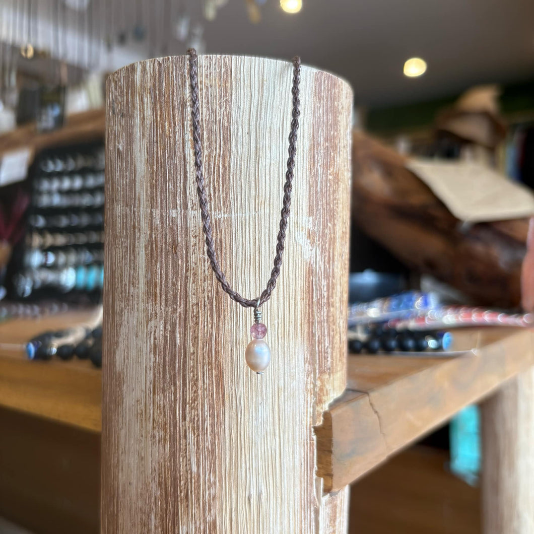 Handmade Pearl and Strawberry Quartz Necklace