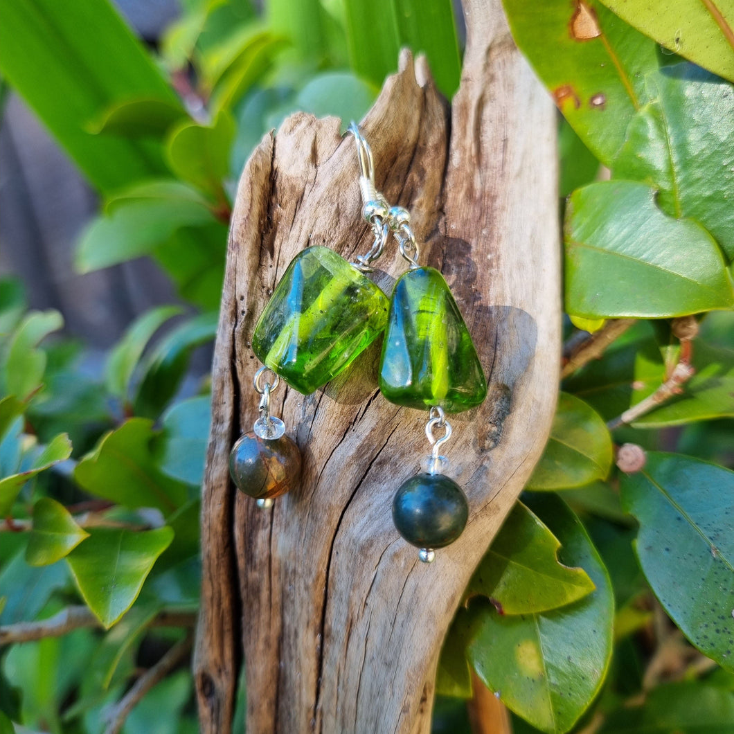 Handmade Glass and Bloodstone Earrings