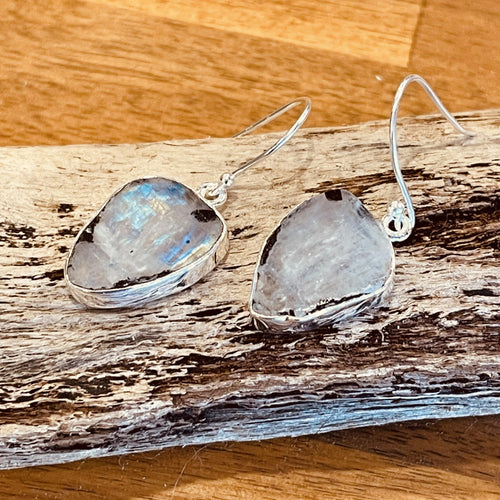 Solid Sterling Silver Rainbow Moonstone Earrings