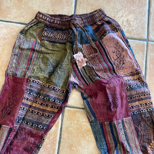 Load image into Gallery viewer, Hippie Patchwork Pants ~ M~ boho ~ festival ~ gypsy ~