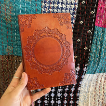 Load image into Gallery viewer, Leather journal with Brown Goldstone Gemstone