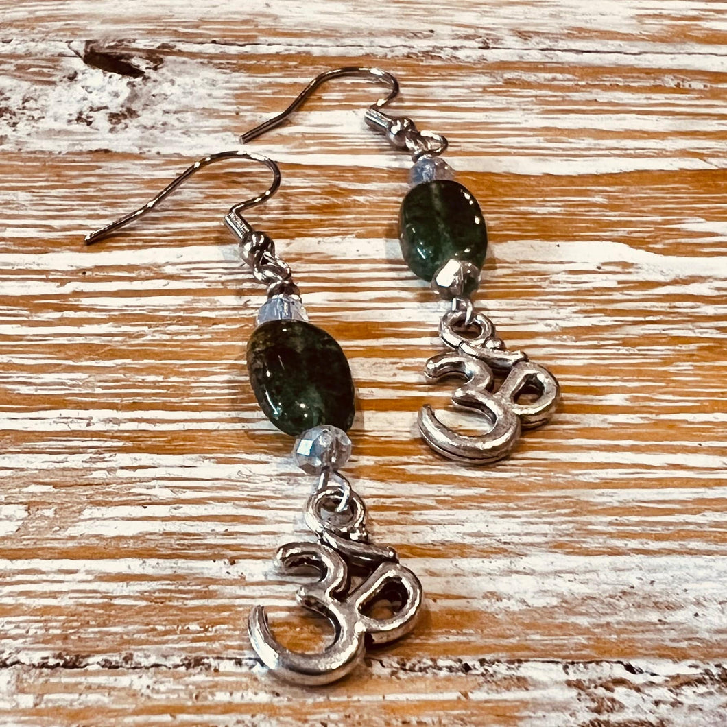 Green Indian Agate Ohm Drop Earrings
