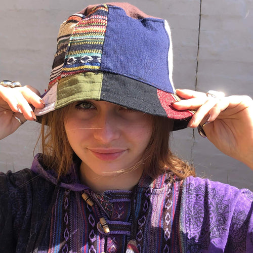 Hippie Patchwork Bucket Hat ~ Hemp & Cotton