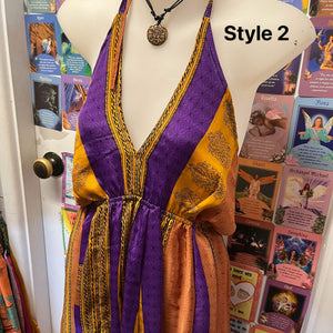 Sari Silk Hanky Dress ~  Festival Wear ~ Size Large