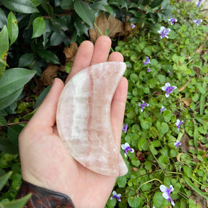 Pink Banded Calcite Crescent Moon Dish